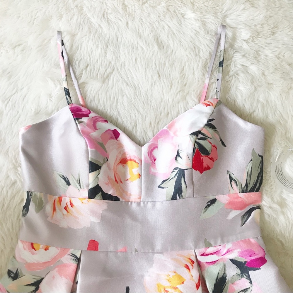 ELIZA J Mikado Floral Print Cocktail Dress Spaghetti Strap Gray Pink Size 8 New - Picture 3 of 14
